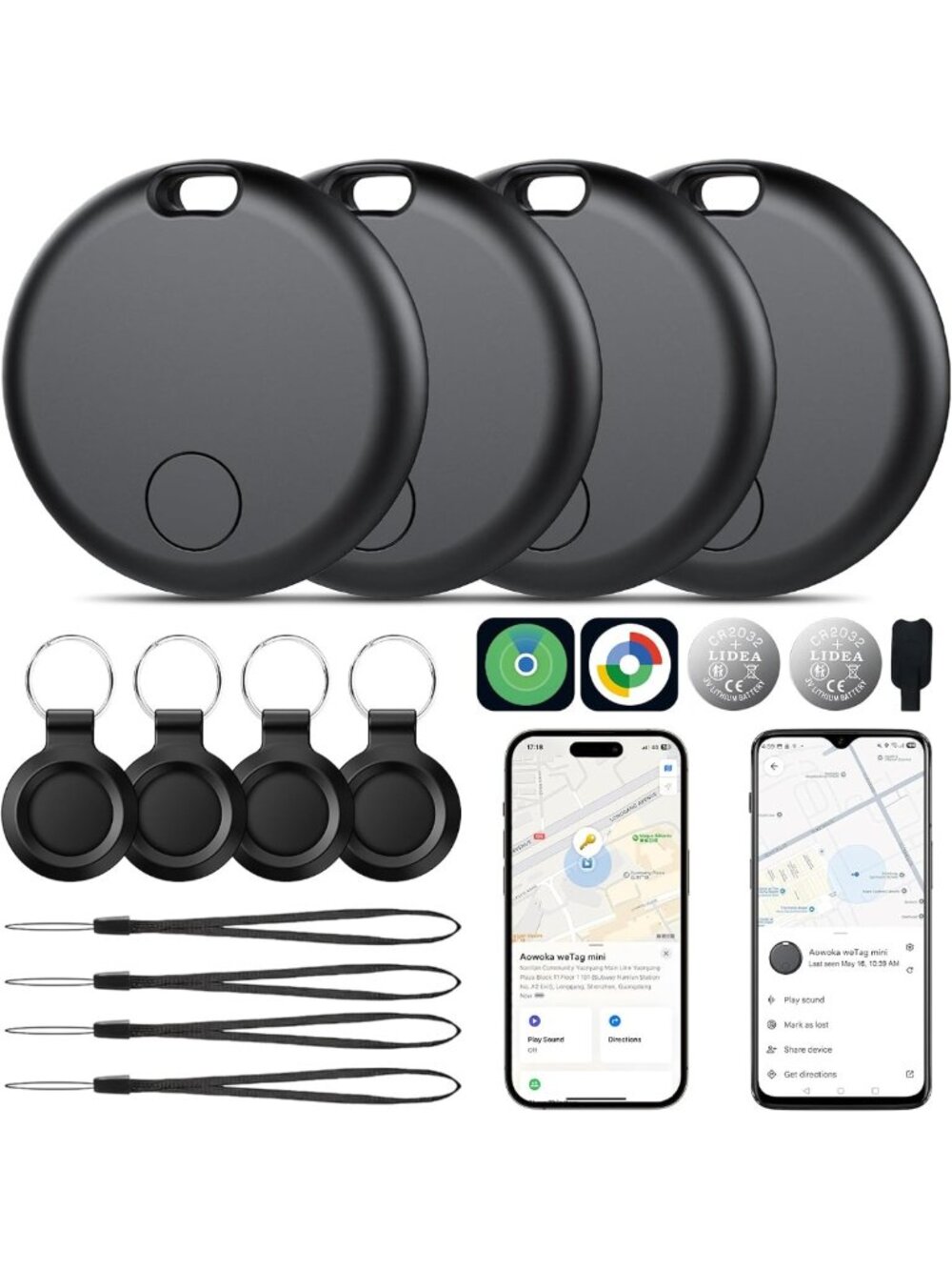 Bluetooth Smart Tracker 4-Pack for Keys, Wallets & Luggage - Compatible with